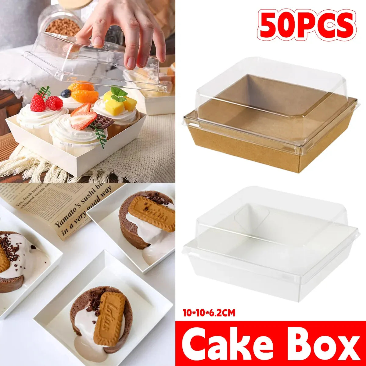 50Pcs Cake Sandwich Takeaway Box Bakery Packaging Outdoor Party Picnic Boxes - White