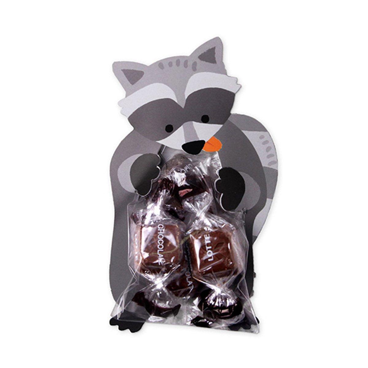100pcs Cute 3D Cartoon Animal Candy Bags for Party Favors Birthday Gift Wrapping - Gray Fox