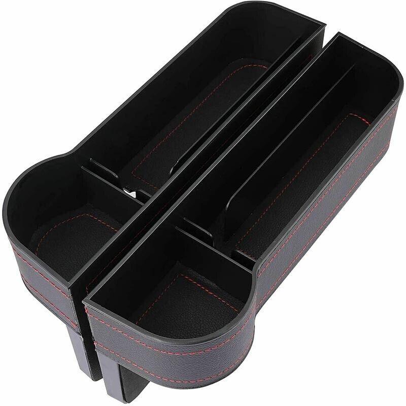 PU Leather Seat Side Gap Storage Box with Phone and Bottle Holder for Car Interior - Black