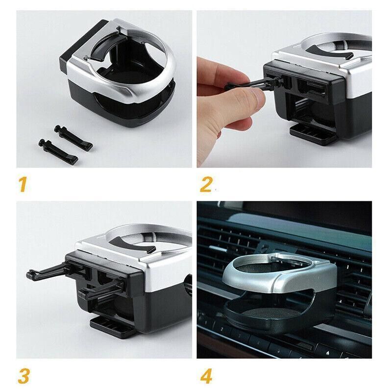 Silver Car Cup Holder Air Vent Mount Drink Can Holder Tray for Vehicle Dashboard