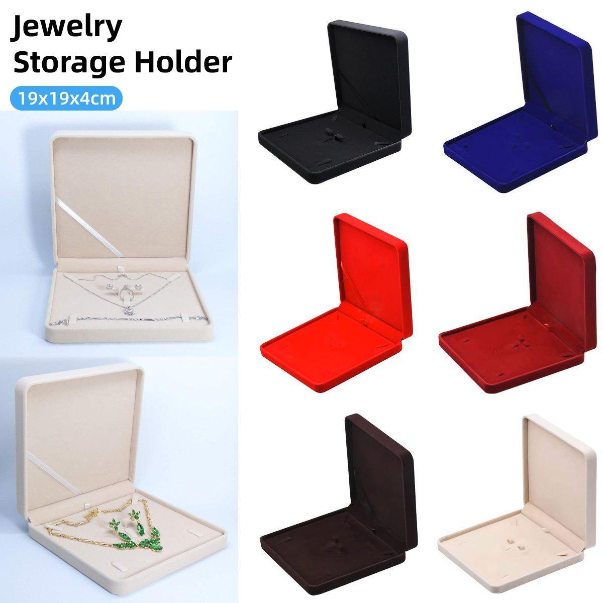Flannel Jewelry Gift Box Necklace Ring Earring Bracelet Storage Display Case - Red