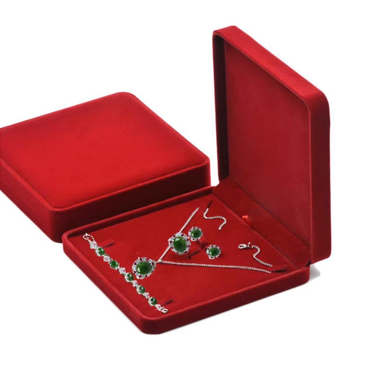 Flannel Jewelry Gift Box Necklace Ring Earring Bracelet Storage Display Case - Wine Red