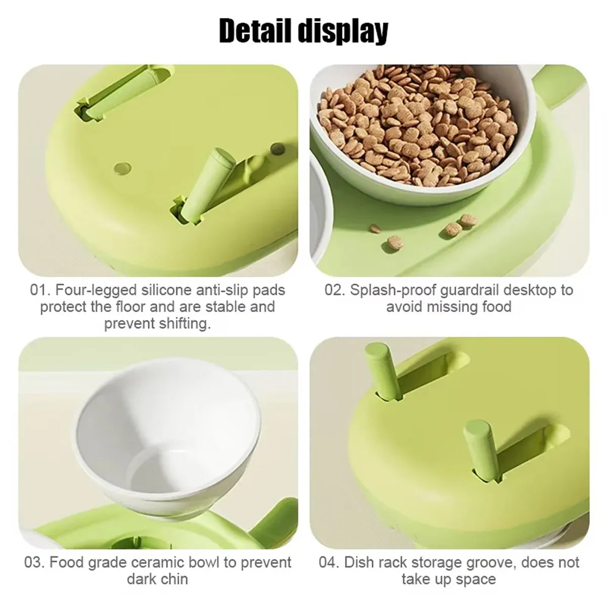 Cat Bowl Ceramic Double Bowl Non Slip Food Safe Durable for Dry Wet Food Water