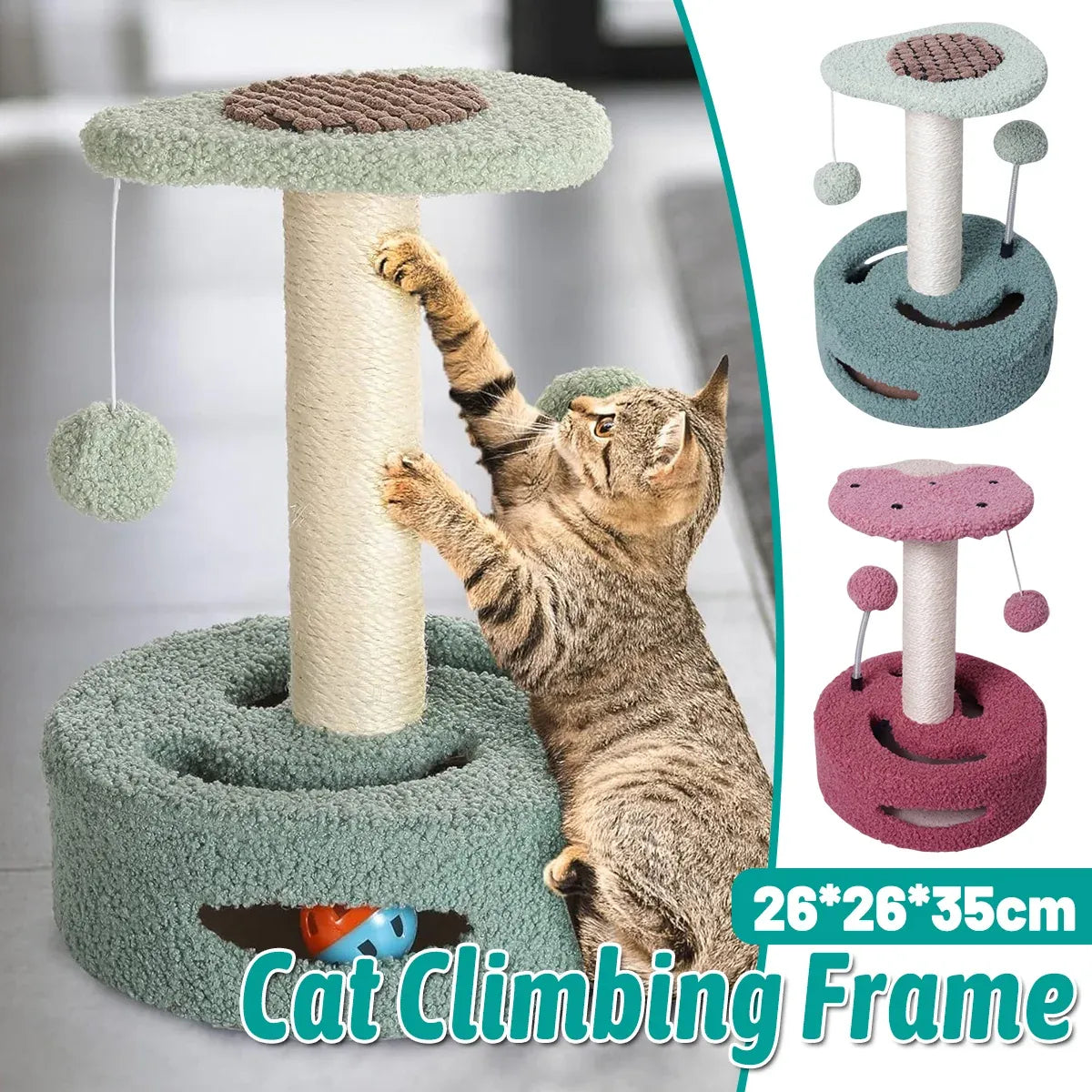 Cat Climbing Toy Small Jump Platform with Claw Scratching Board for Kittens Play - Green