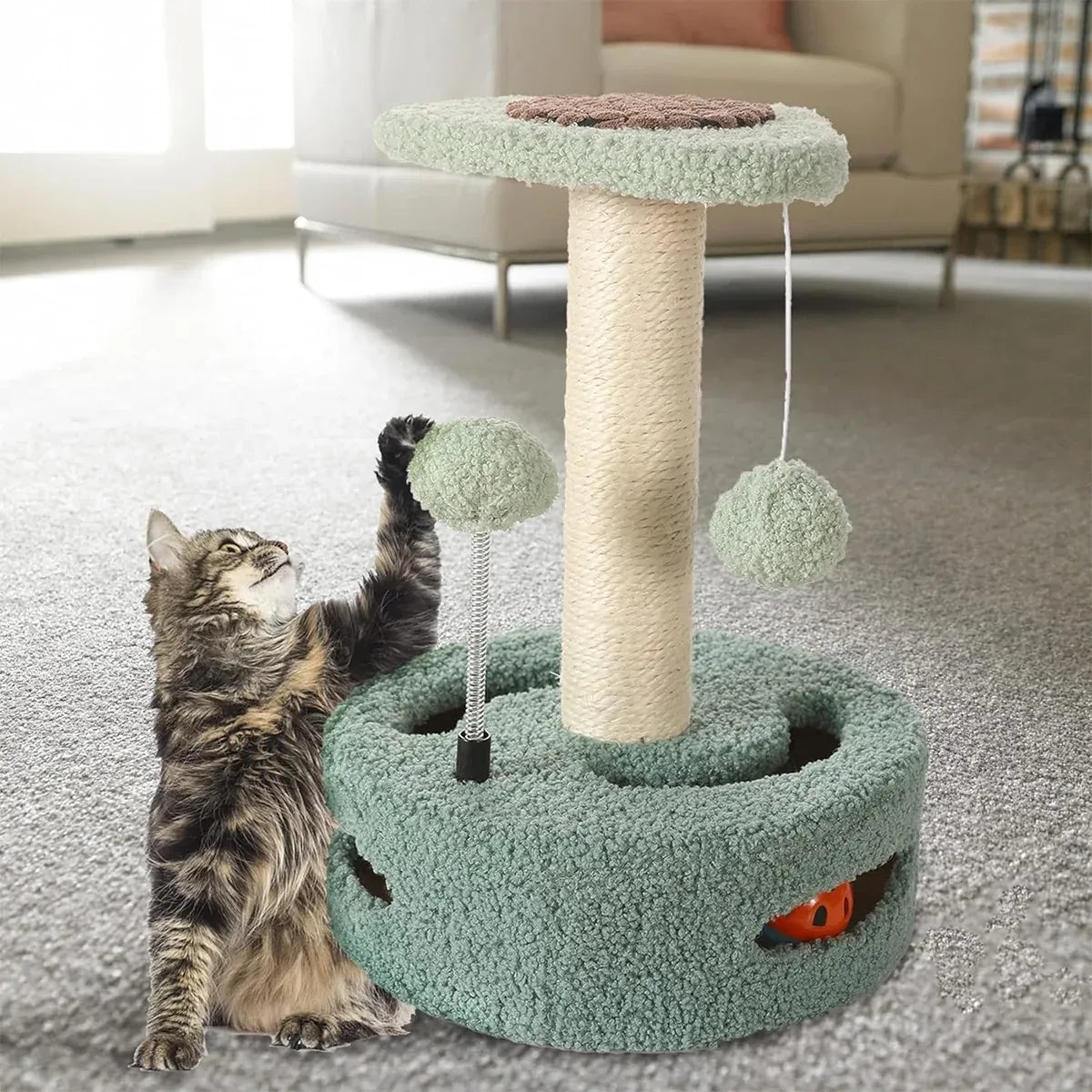 Cat Climbing Toy Small Jump Platform with Claw Scratching Board for Kittens Play - Green