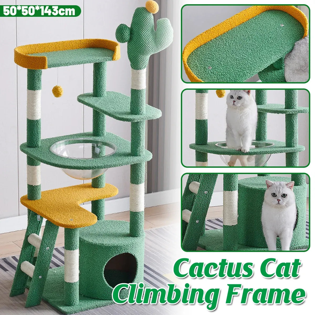 Cactus Shape Cat Tree Climbing Tower Scratching Board Nest for Kitten Play Rest