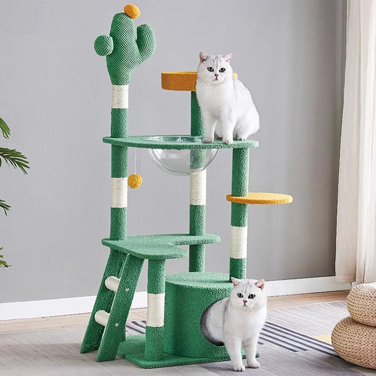 Cactus Shape Cat Tree Climbing Tower Scratching Board Nest for Kitten Play Rest