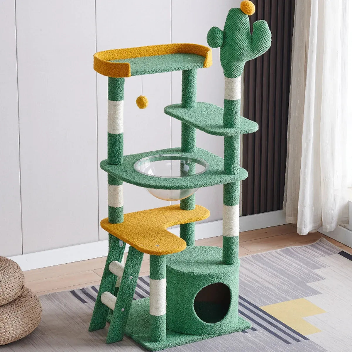 Cactus Shape Cat Tree Climbing Tower Scratching Board Nest for Kitten Play Rest