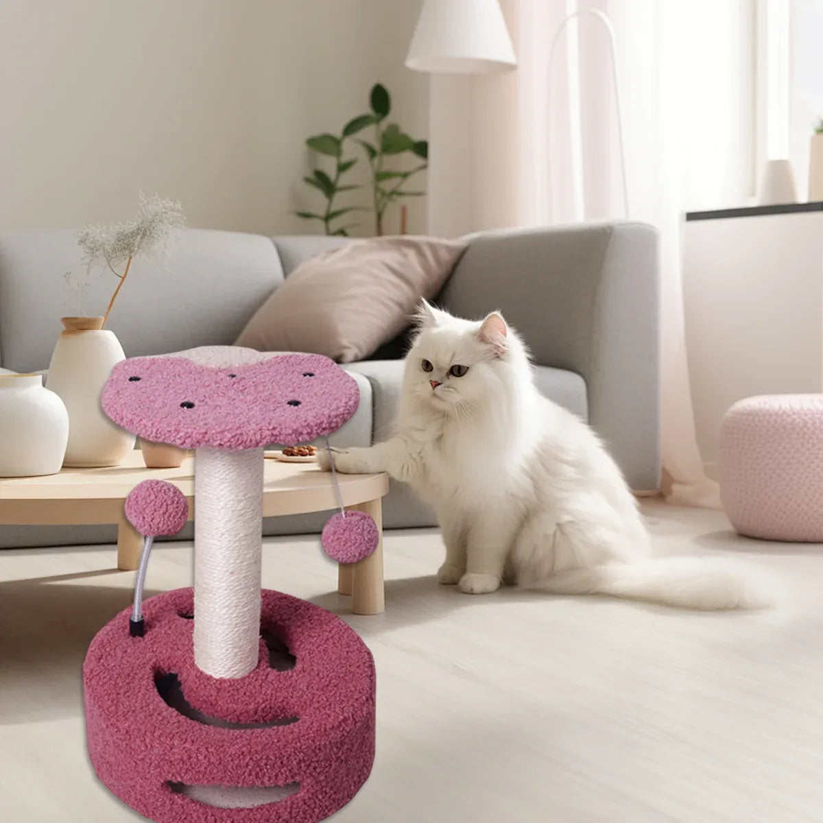 Cat Climbing Toy Small Jump Platform with Claw Scratching Board for Kittens Play - Pink