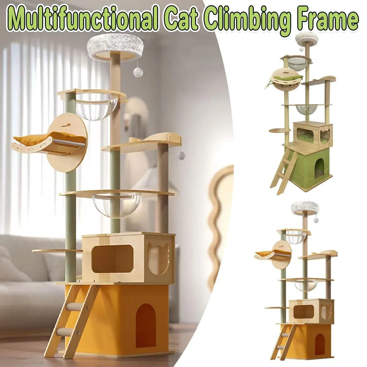 Multi Functional Cat Climbing Tree Tower Stand House Furniture Activity Center - Yellow