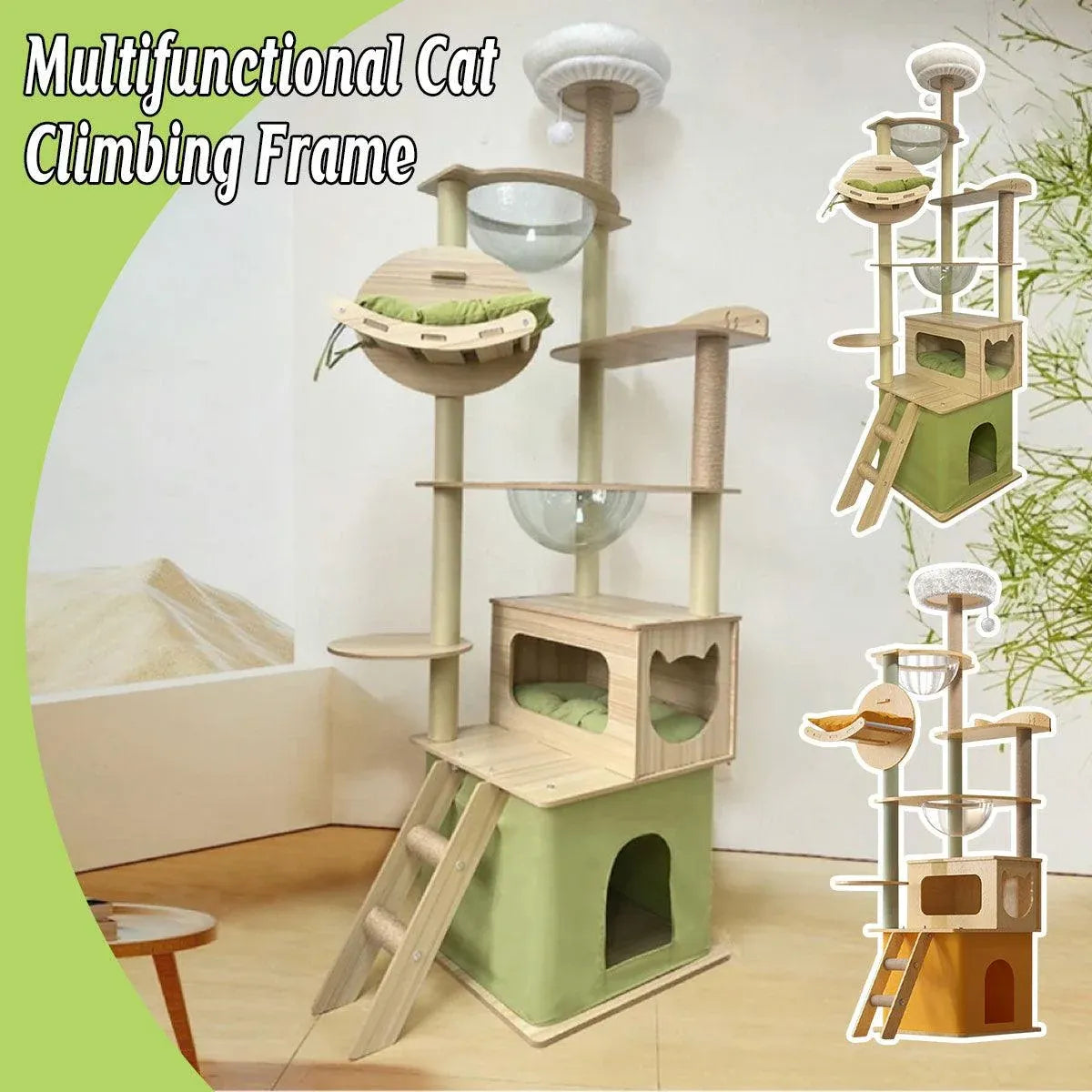 Multi Functional Cat Climbing Tree Tower Stand House Furniture Activity Center - Yellow