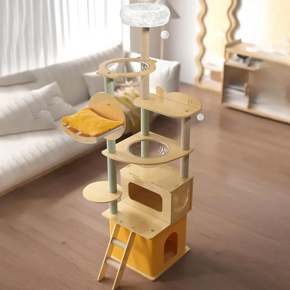 Multi Functional Cat Climbing Tree Tower Stand House Furniture Activity Center - Yellow
