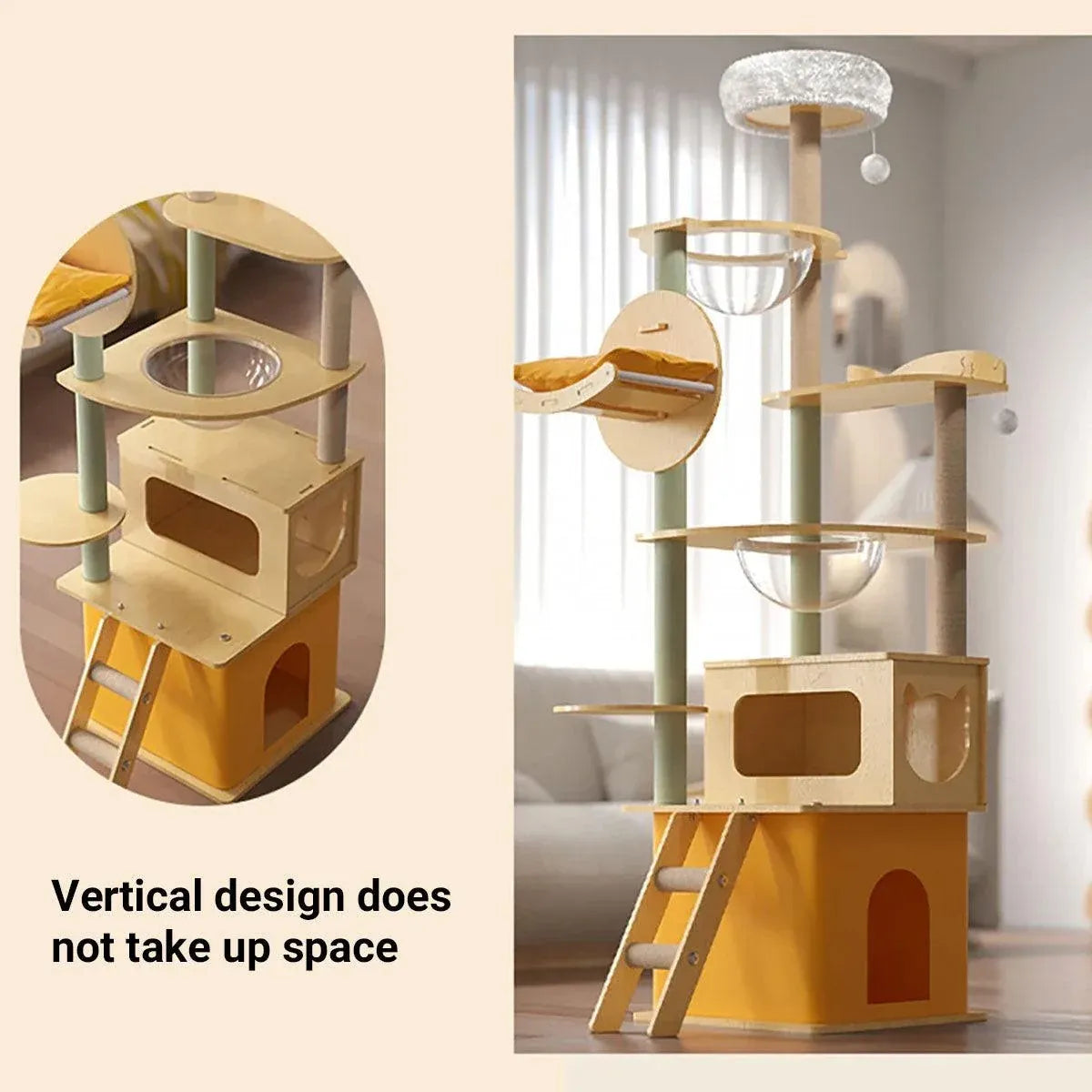 Multi Functional Cat Climbing Tree Tower Stand House Furniture Activity Center - Yellow