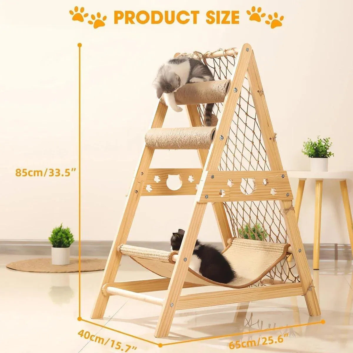 Cat Climbing Frame Wooden Cat Rack Multi Cat Play and Sleep Net for Indoor Use