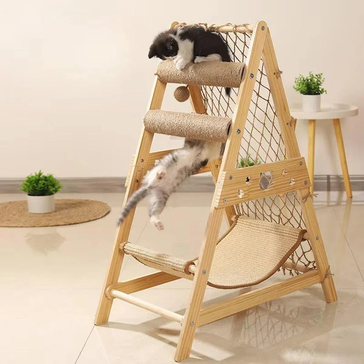 Cat Climbing Frame Wooden Cat Rack Multi Cat Play and Sleep Net for Indoor Use