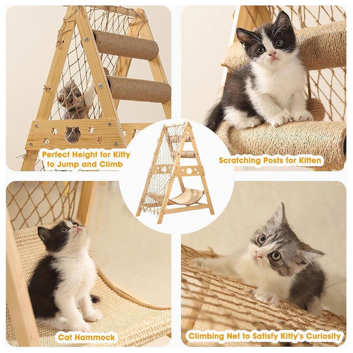 Cat Climbing Frame Wooden Cat Rack Multi Cat Play and Sleep Net for Indoor Use