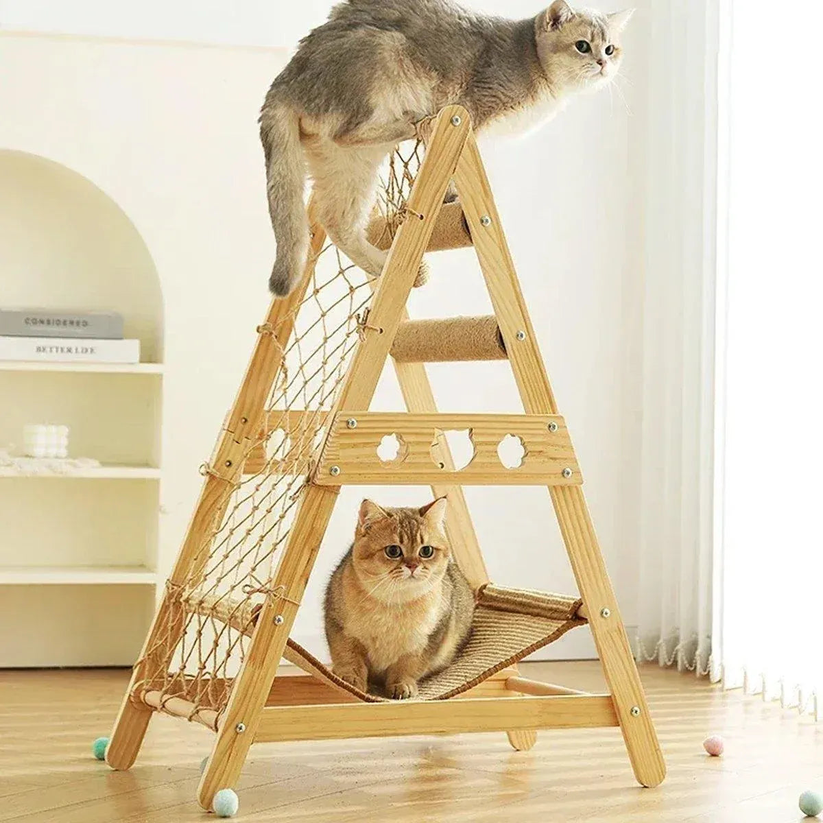 Cat Climbing Frame Wooden Cat Rack Multi Cat Play and Sleep Net for Indoor Use