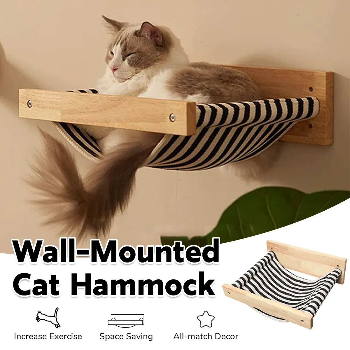 Solid Wood Wall Mounted Cat Hammock Pet Bed for Indoor Cats