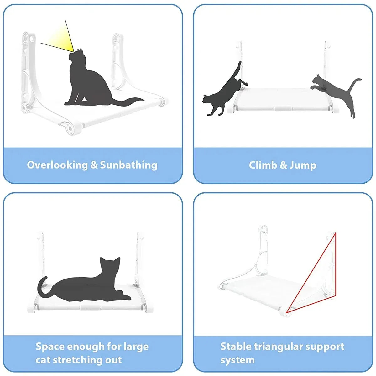 Cat Hammock for Wall Window Glass Suction Cup Style Comfortable Space Saving - Yellow