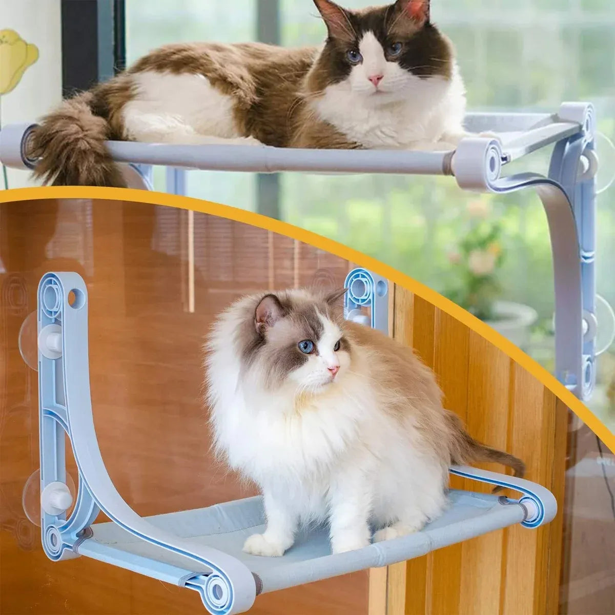 Cat Hammock for Wall Window Glass Suction Cup Style Comfortable Space Saving - Yellow