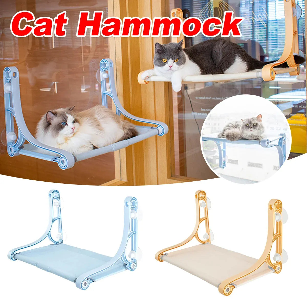 Cat Hammock for Wall Window Glass Suction Cup Style Comfortable Space Saving - Yellow