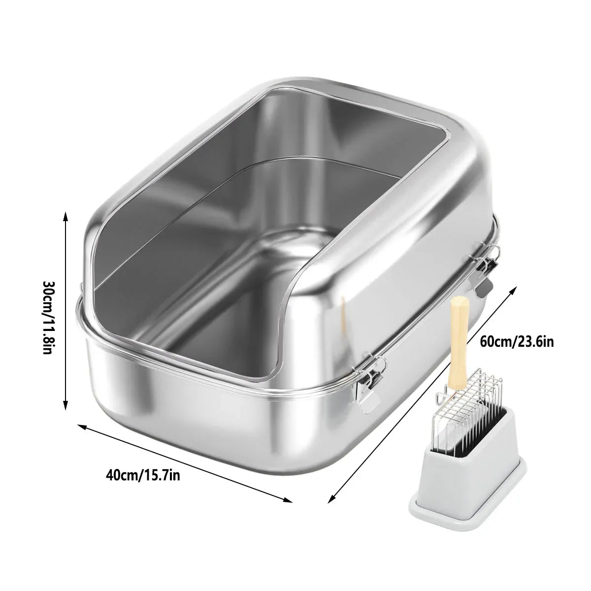 Cat Litter Box Open Design Stainless Steel Large Easy Clean Pet Toilet Tray