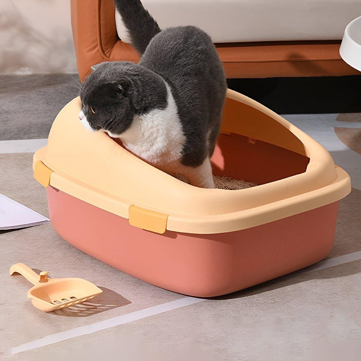 Large Cat Litter Box Semi Enclosed Anti Splash Durable Plastic Open Circulation - Blue