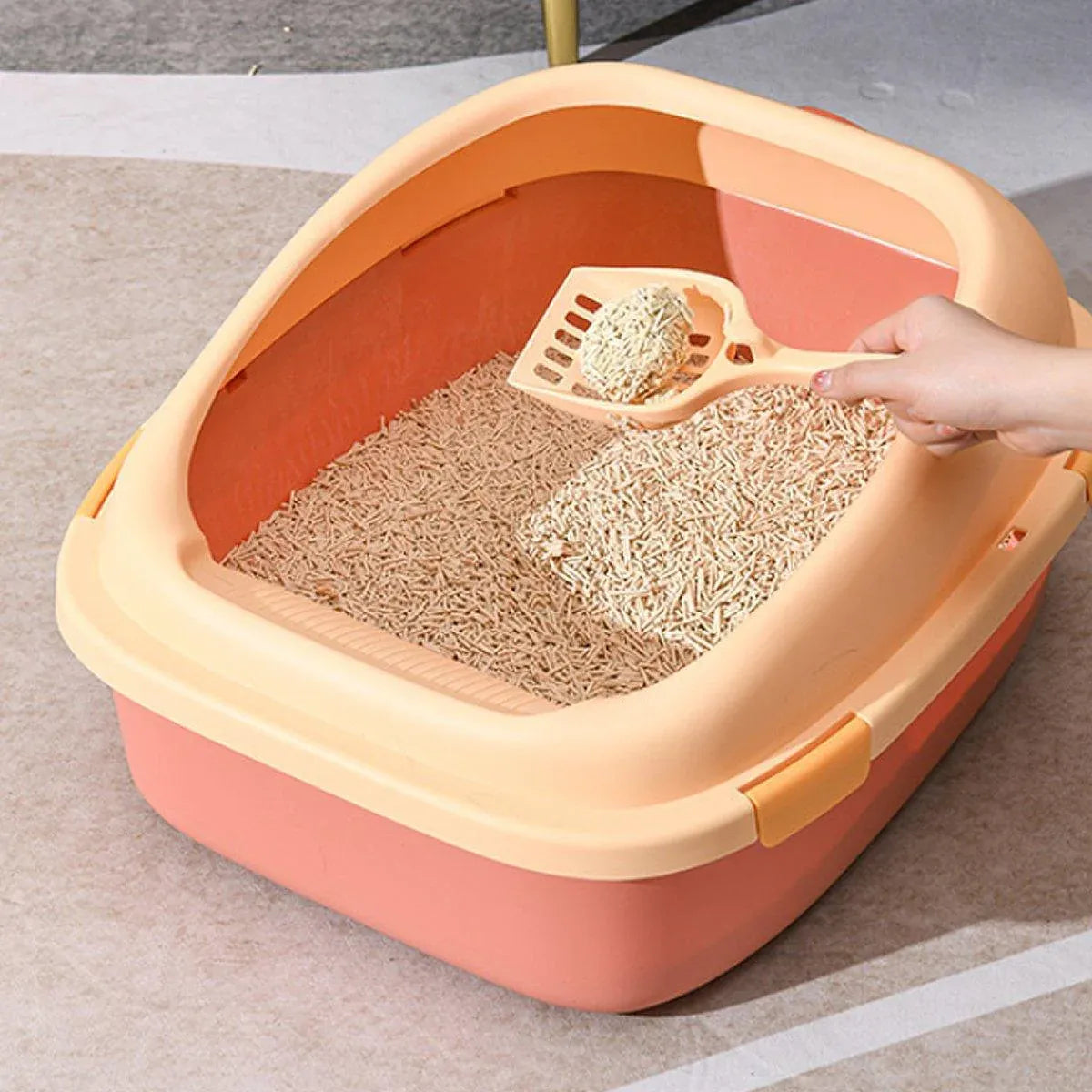 Large Cat Litter Box Semi Enclosed Anti Splash Durable Plastic Open Circulation - Blue