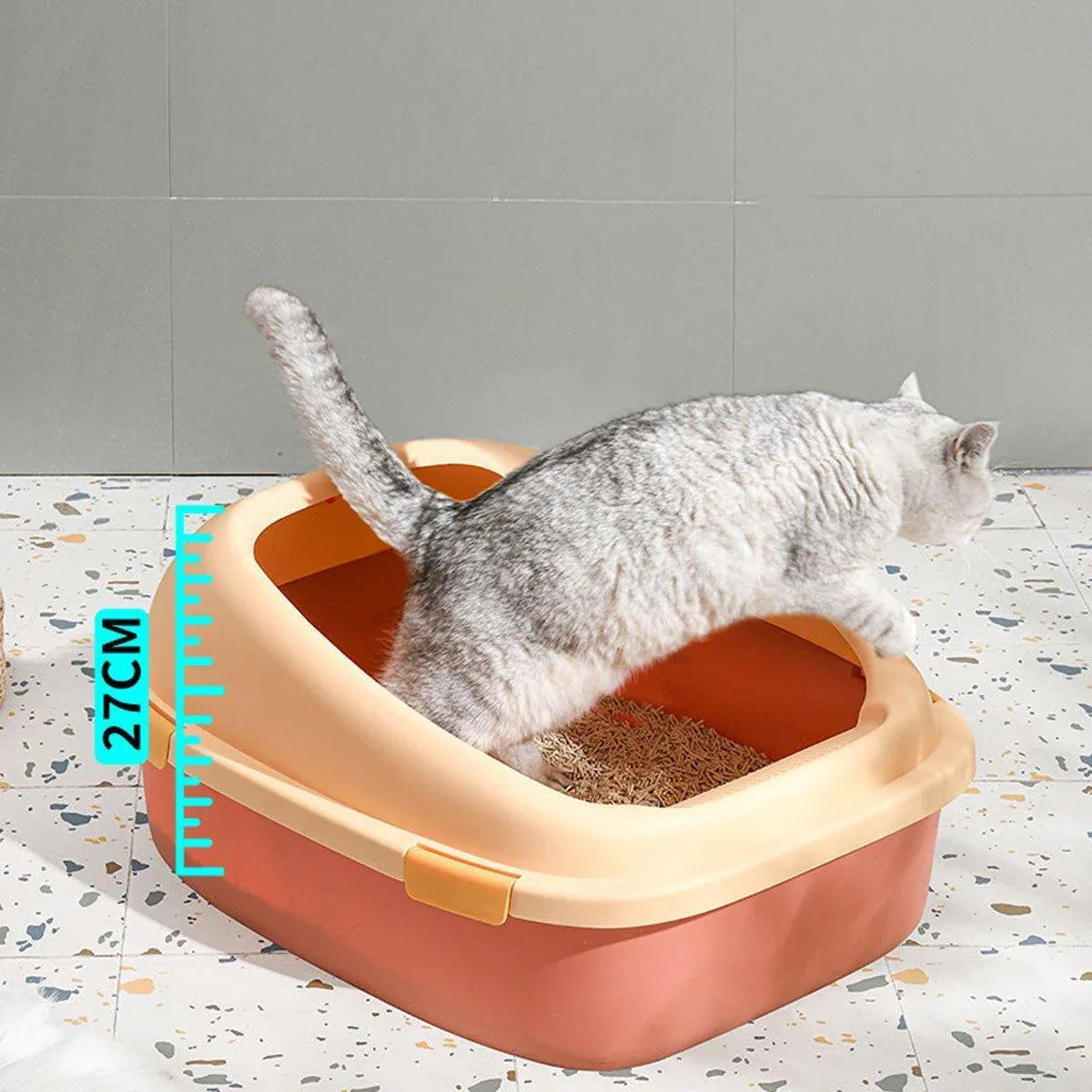 Large Cat Litter Box Semi Enclosed Anti Splash Durable Plastic Open Circulation - Blue