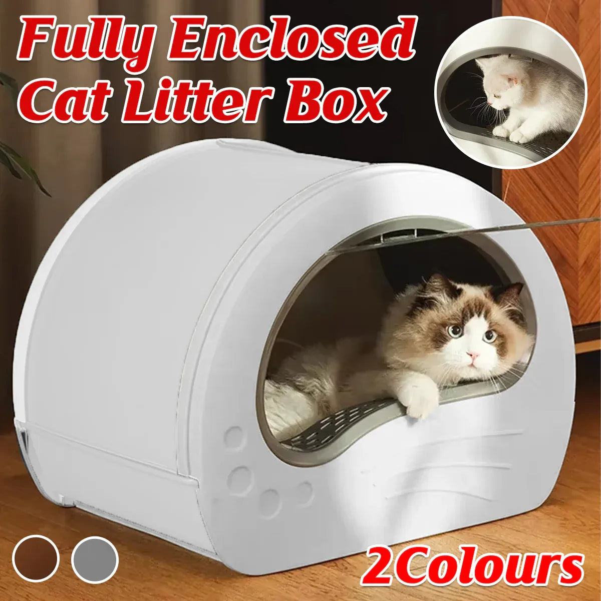 Large Fully Enclosed Cat Litter Box Pet Toilet Odour Control Easy Clean Tray - Coffee