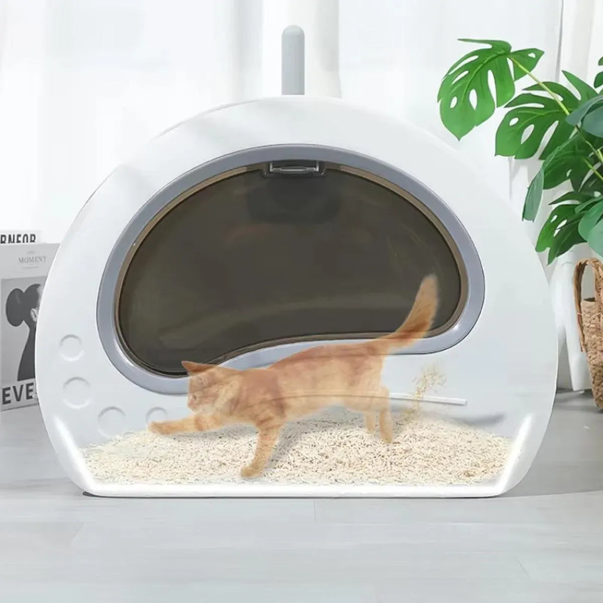 Large Fully Enclosed Cat Litter Box Pet Toilet Odour Control Easy Clean Tray - Coffee