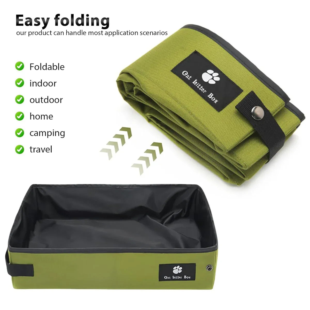 Portable Cat Litter Box Foldable Green Travel Toilet for Car Outdoor Pet Use