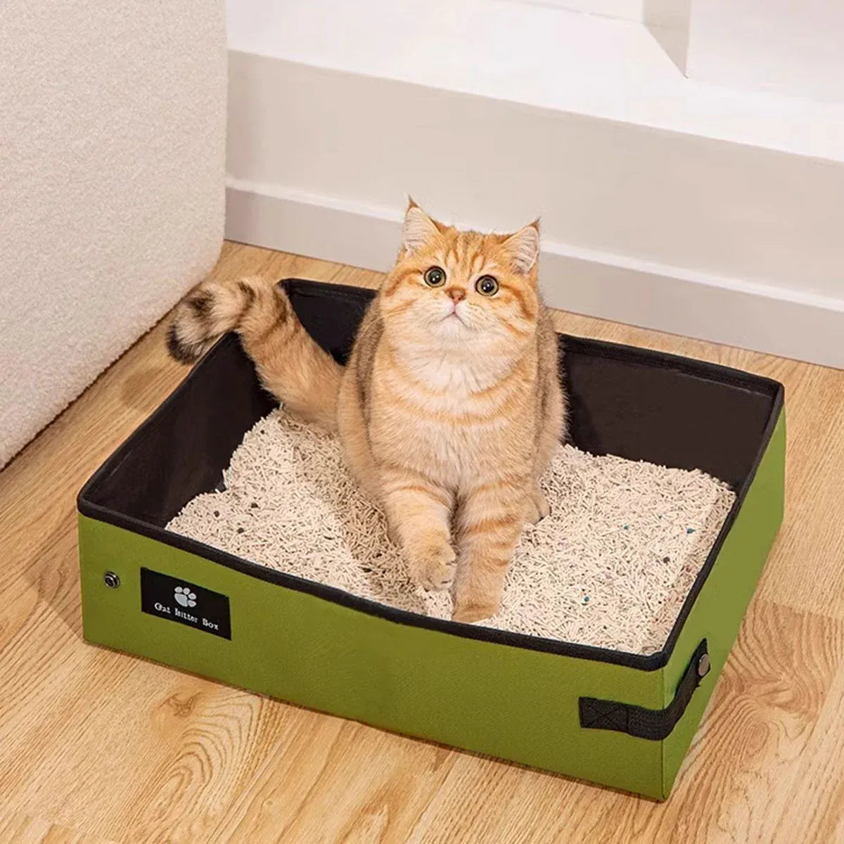 Portable Cat Litter Box Foldable Green Travel Toilet for Car Outdoor Pet Use