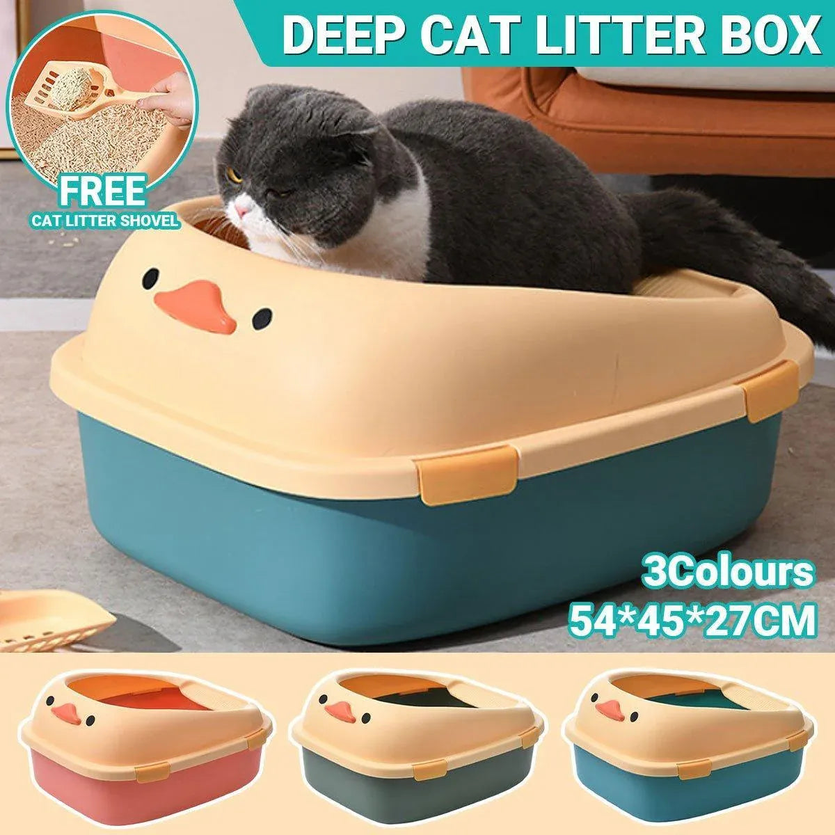 Large Cat Litter Box Semi Enclosed Anti Splash Durable Plastic Open Circulation - Green