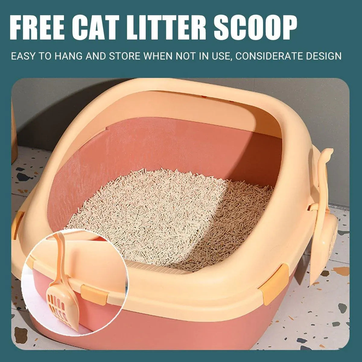 Large Cat Litter Box Semi Enclosed Anti Splash Durable Plastic Open Circulation - Green