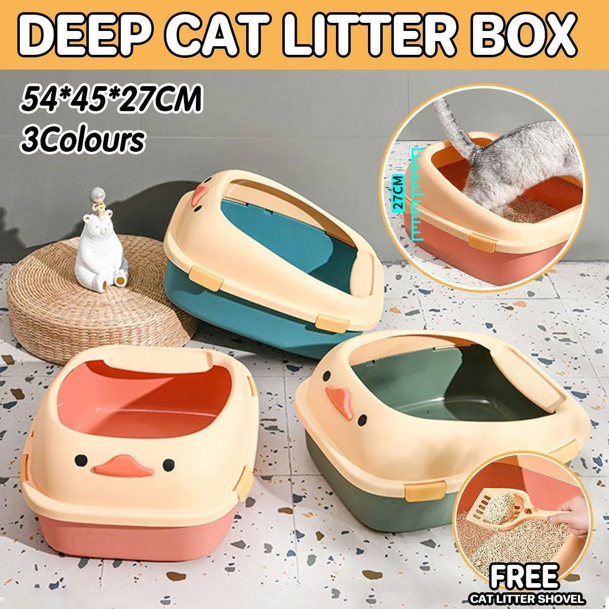 Large Cat Litter Box Semi Enclosed Anti Splash Durable Plastic Open Circulation - Pink