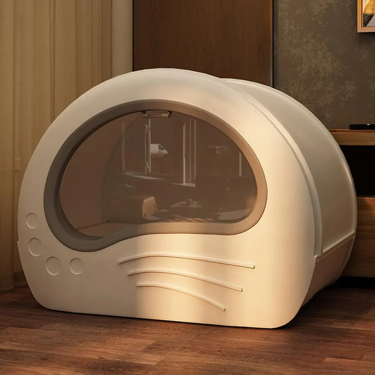 Large Fully Enclosed Cat Litter Box Pet Toilet Odour Control Easy Clean Tray - White