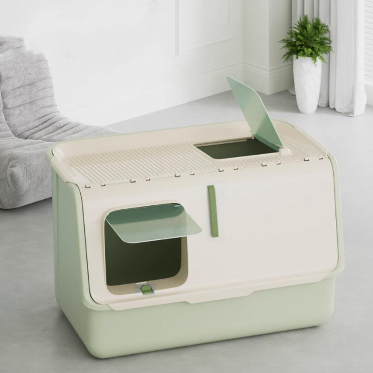 Large Fully Enclosed Cat Litter Box with Lid Odor Control Litter Pan for Cats - Yellow