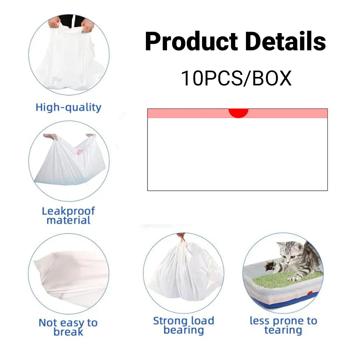 10 PCS Disposable Pet Waste Bags Cat Litter Bags Thickened Heavy Duty Leakproof - S