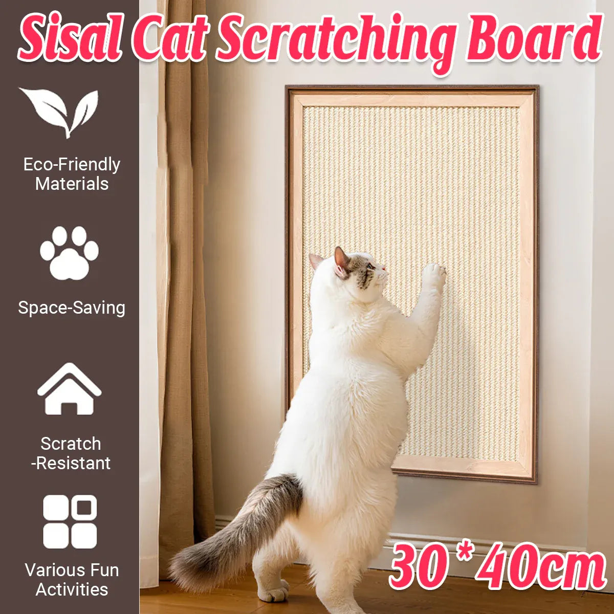 Sisal Cat Scratching Board Durable Space Saving for Indoor Cats Kittens Play