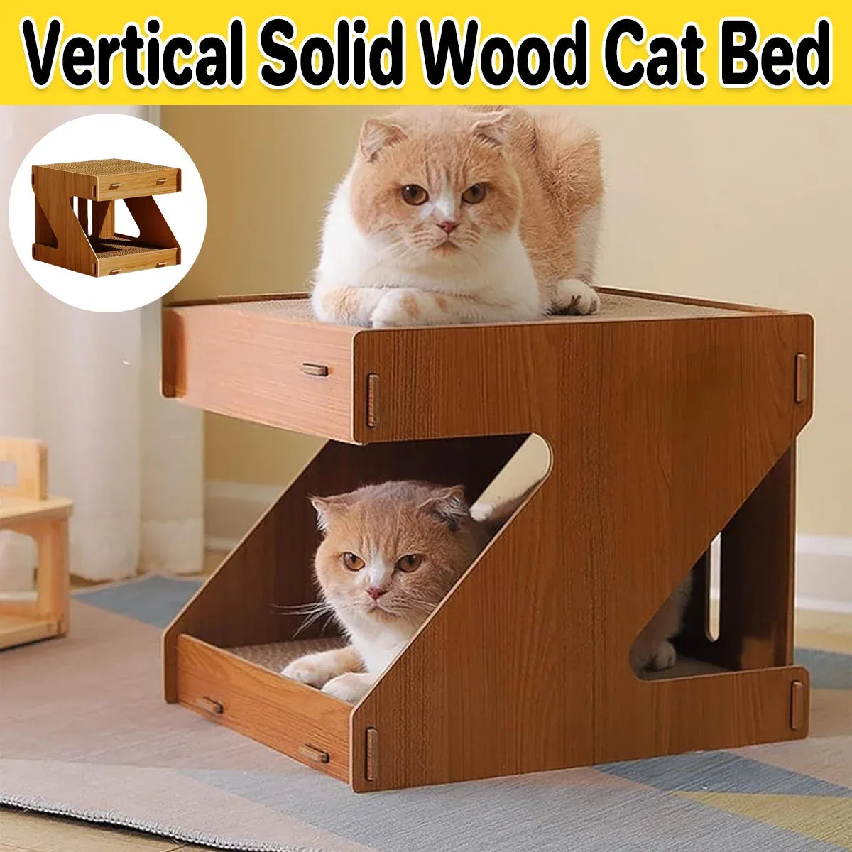 Solid Wood Cat Scratching Board Integrated Vertical Double-layer Cat House