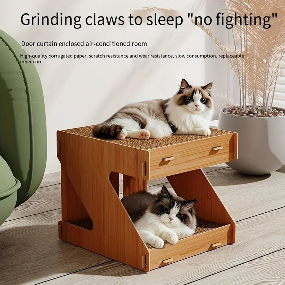 Solid Wood Cat Scratching Board Integrated Vertical Double-layer Cat House