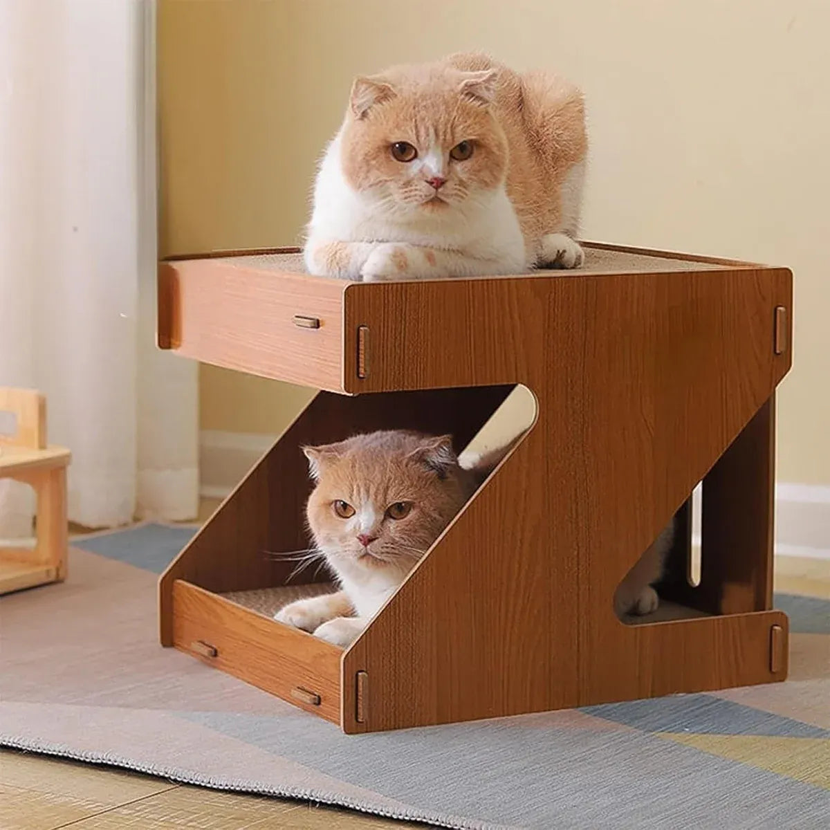 Solid Wood Cat Scratching Board Integrated Vertical Double-layer Cat House