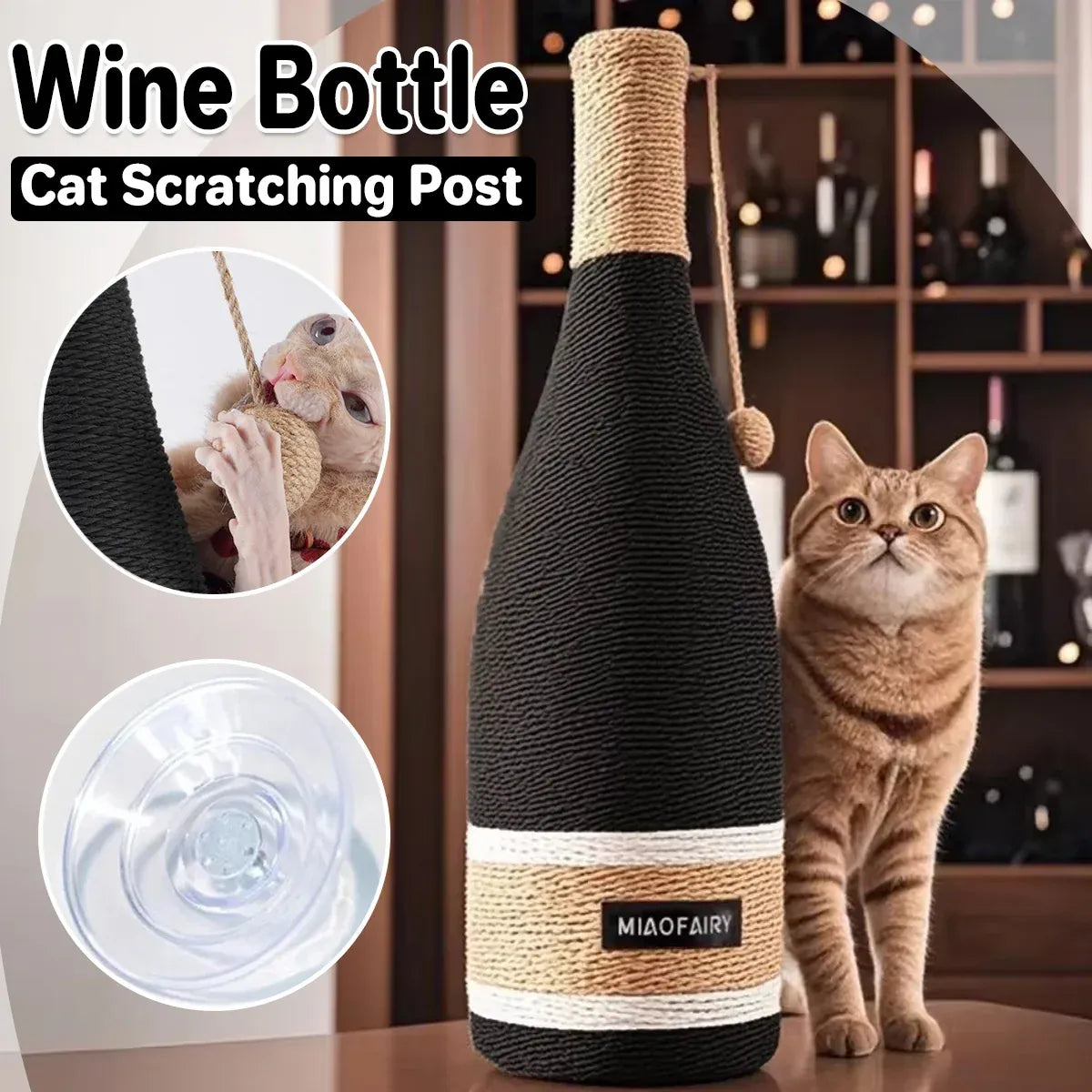 Vertical Cat Claw Wine Bottle Toy Kitten Scratcher Interactive Pet Play Chew Fun