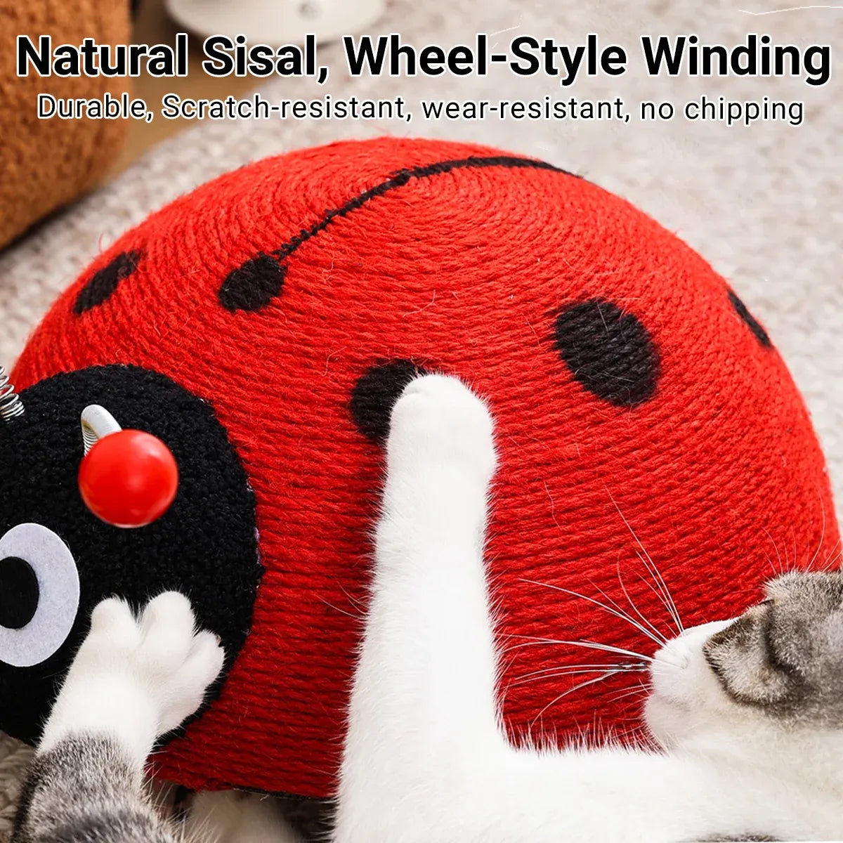 Sisal Cat Scratching Board Toy Ladybug Design Wear Resistant Cat Scratch Post