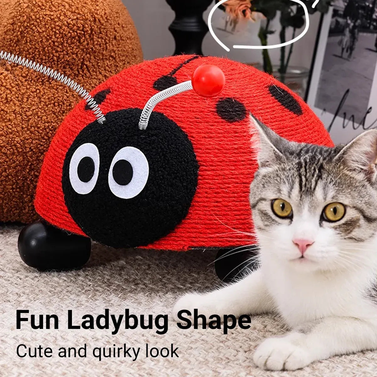 Sisal Cat Scratching Board Toy Ladybug Design Wear Resistant Cat Scratch Post