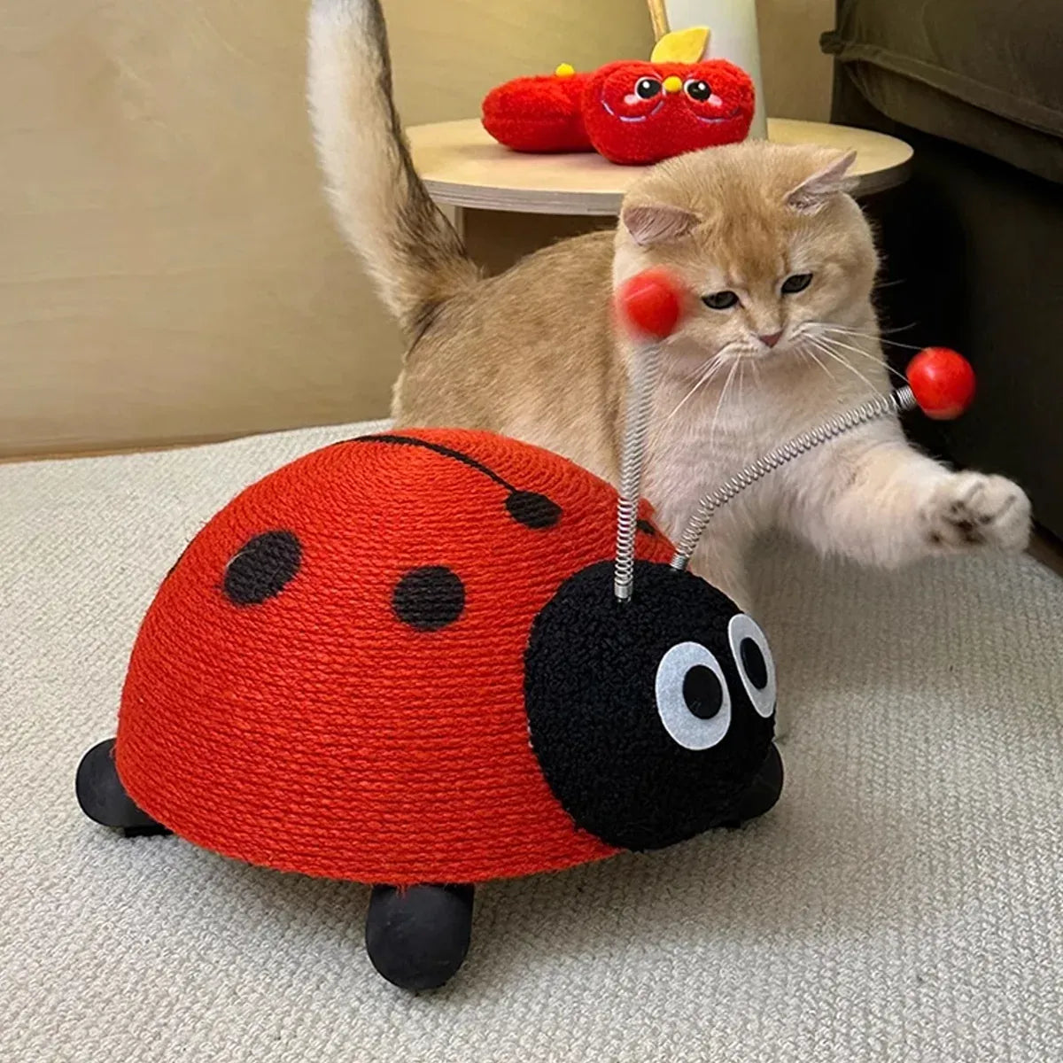 Sisal Cat Scratching Board Toy Ladybug Design Wear Resistant Cat Scratch Post