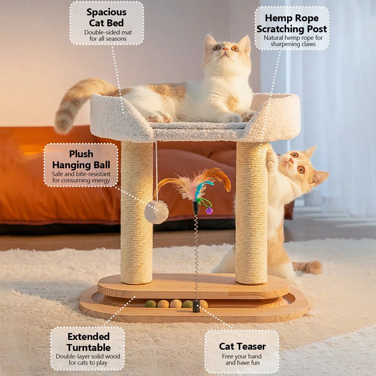 Rotating Cat Tree Cat Condo All in One Scratching Post Sturdy Non Shedding