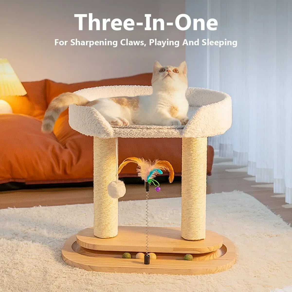 Rotating Cat Tree Cat Condo All in One Scratching Post Sturdy Non Shedding
