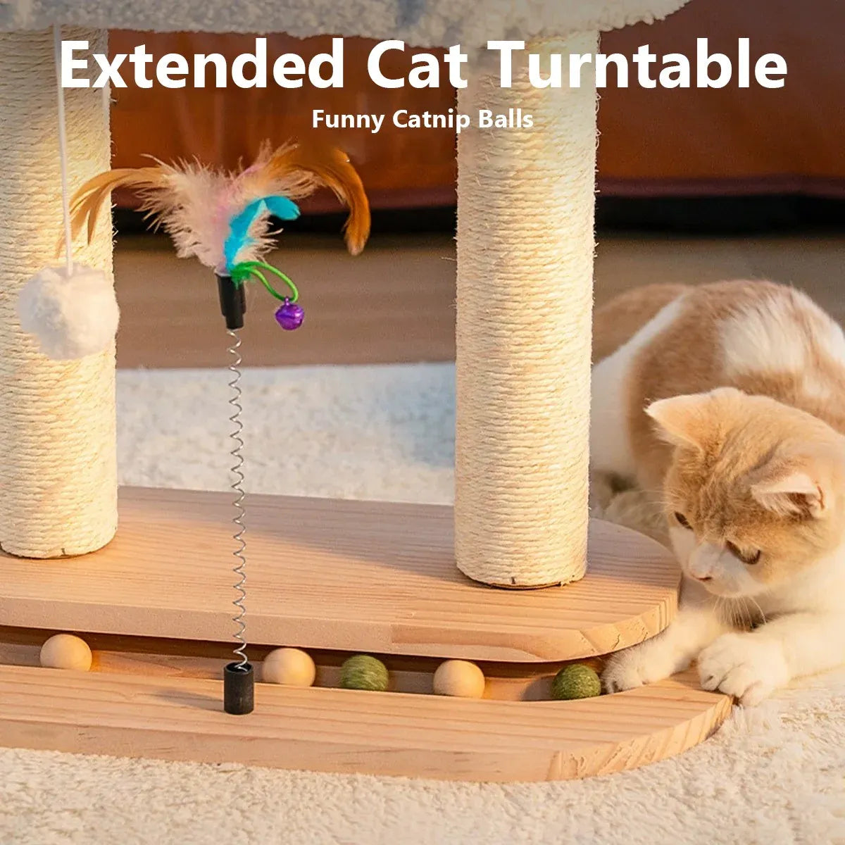 Rotating Cat Tree Cat Condo All in One Scratching Post Sturdy Non Shedding